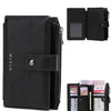 Black leather RFID blocking clutch wallet and card holder displayed in various configurations