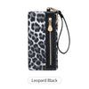 Black leopard print clutch wallet with a gold chain strap
