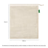A rectangular beige cotton mesh produce bag with a drawstring closure.