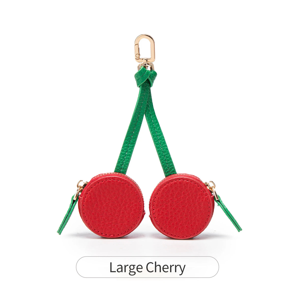 Red cherry fruit shape coin purse keychain with gold-tone hardware