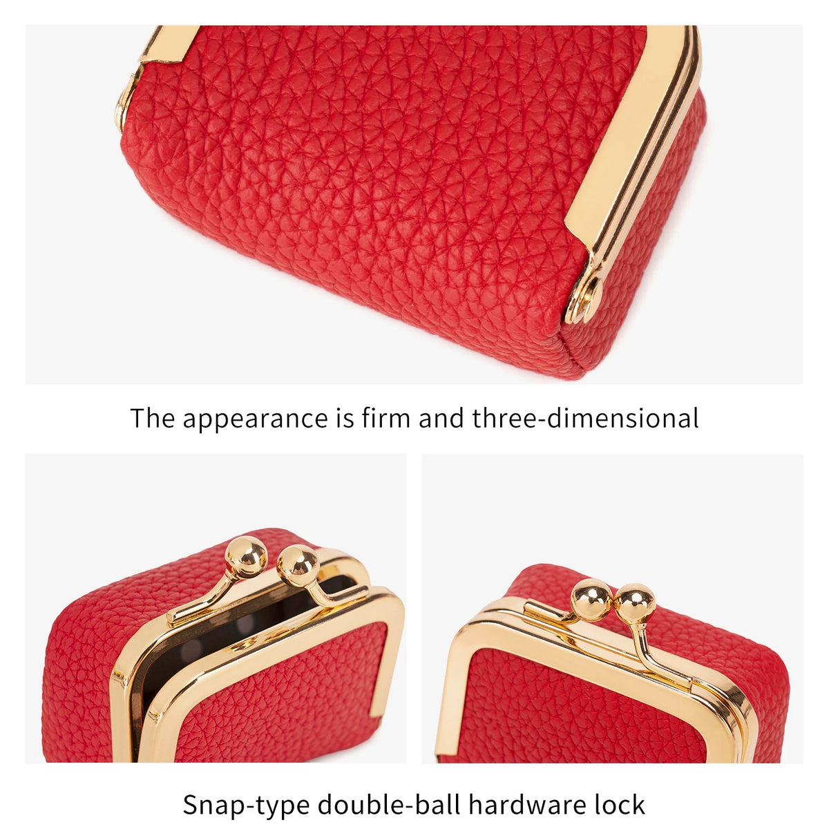 Caja de terciopelo acolchado rojo para guardar joyas con cerradura de botón doble dorado.