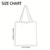 Size chart showing dimensions for an inspirational quote canvas shoulder tote bag.