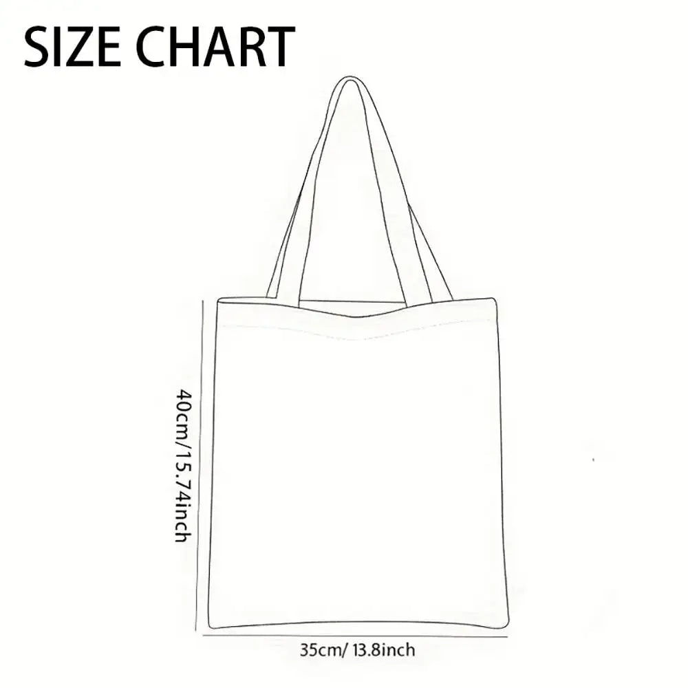 Size chart showing dimensions for a canvas shoulder tote, including height and width measurements.
