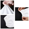 A set of white spooky ghost face car headrest covers shown in various angles.