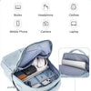 Light blue laptop backpack showing various compartments for books, electronics, and clothes.