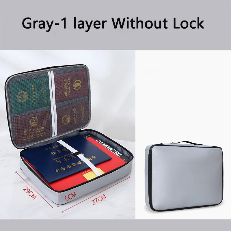 Gray-1 layer without lock fireproof document storage bag with internal compartments