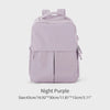 A light purple women's laptop backpack with a top handle and zippered compartments.