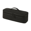Black durable travel hair dryer storage bag with partitioned compartments.