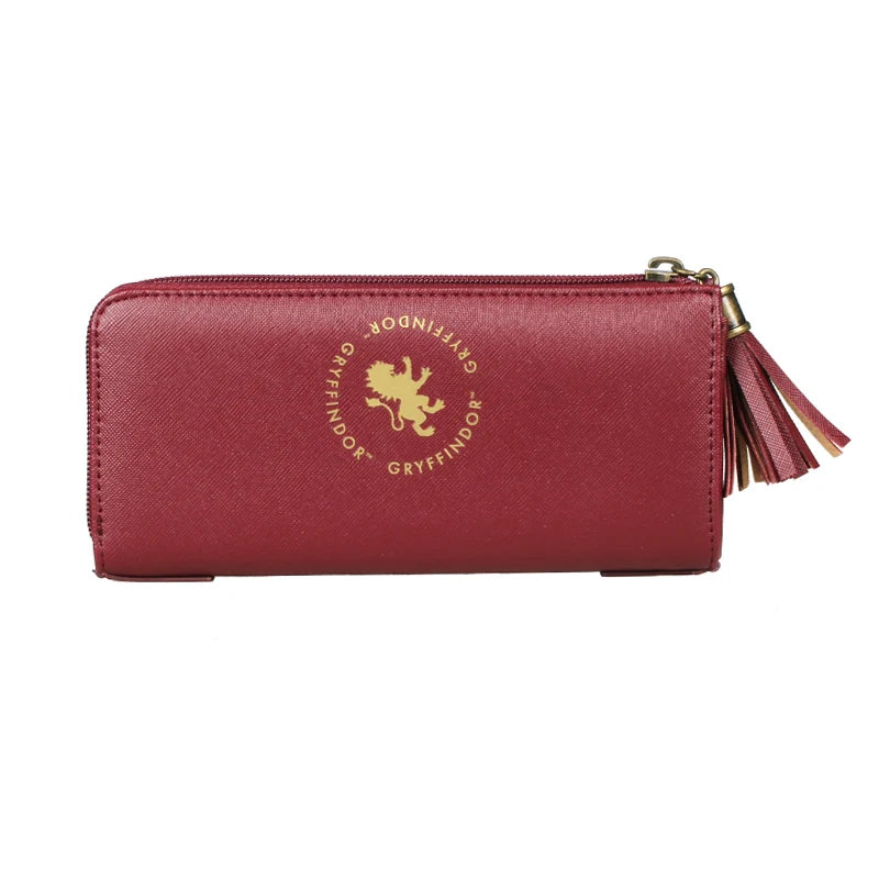 Marrotes Leder-Zipper-Kartenträger mit goldenem Gryffindor-Emblem und Fransenverzierung.