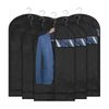 Black garment dust covers for hangers, packaged for clear protection.