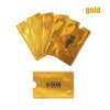 A stack of gold RFID blocking card sleeves and a single gold sleeve are shown.