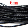 Black braided leather cord with a 6mm diameter for jewelry making