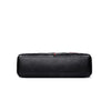 Sac bandoulière en cuir PU noir avec des accents rouges, vue de dessus.