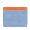 A rectangular card holder wallet made of blue and orange PU leather with stitched edges.