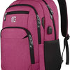 A magenta business travel laptop backpack with black trim and straps.