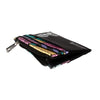 A black compact PU leather wallet with a zipper and multiple colored card holders.
