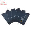 Five dark blue RFID blocking card sleeves laid out flat.
