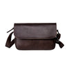A dark brown retro PU leather crossbody shoulder bag for men with a flap and adjustable strap.