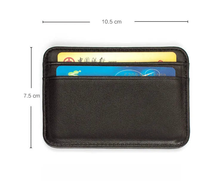 Cartera de cuero genuino de oveja negra para hombre, con 10.5 cm de largo y 7.5 cm de alto
