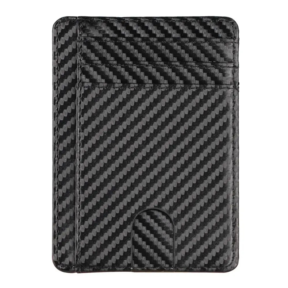 Black slim leather card holder wallet with a textured pattern