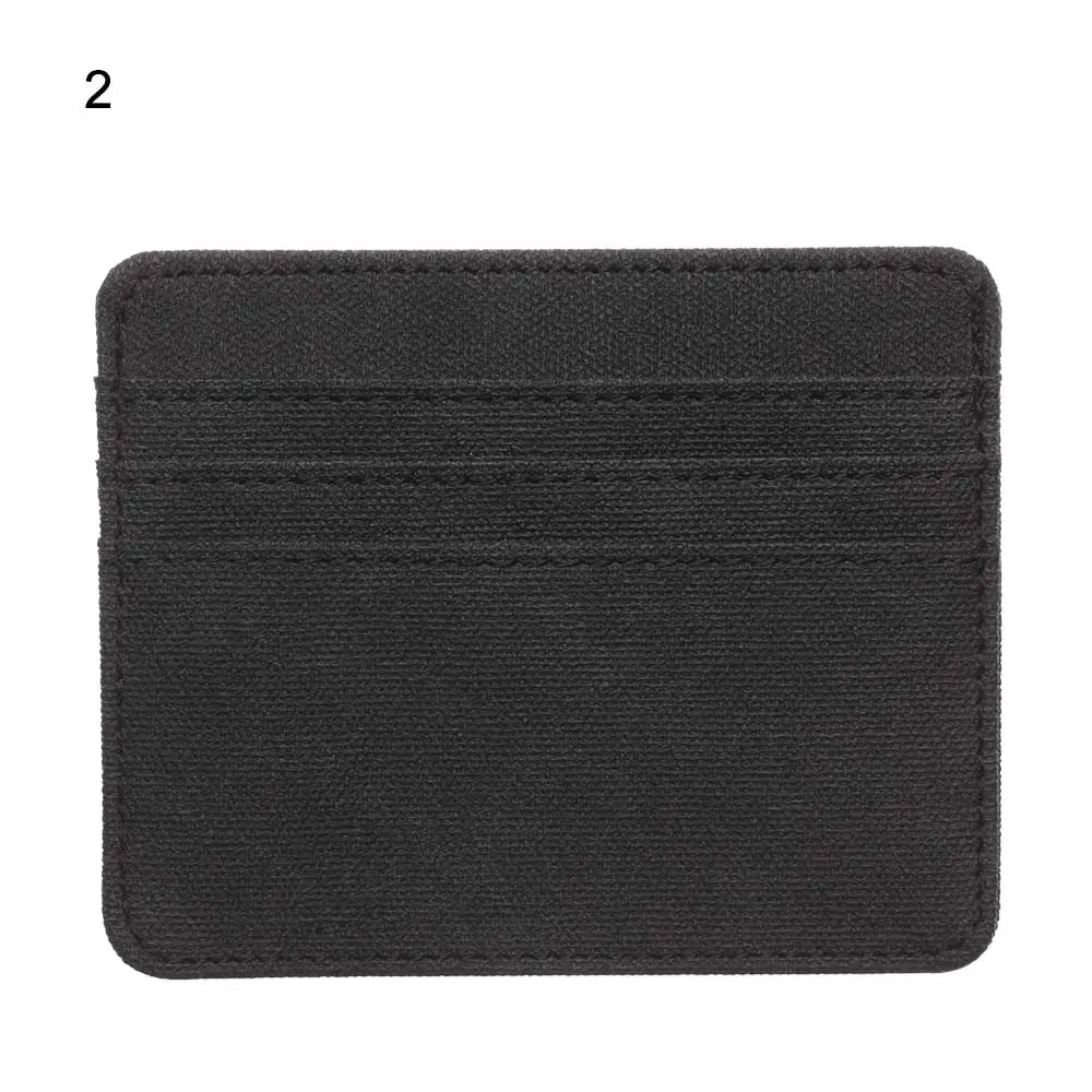 A black PU leather card holder wallet with a stitched edge shown flat.