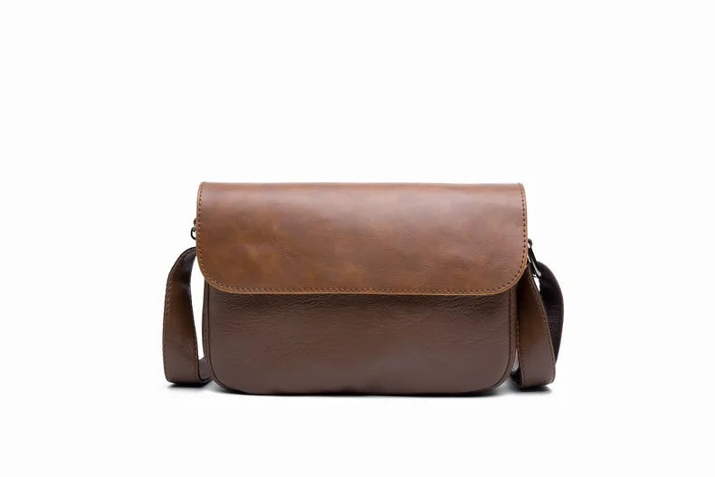 A brown retro PU leather crossbody shoulder bag for men.