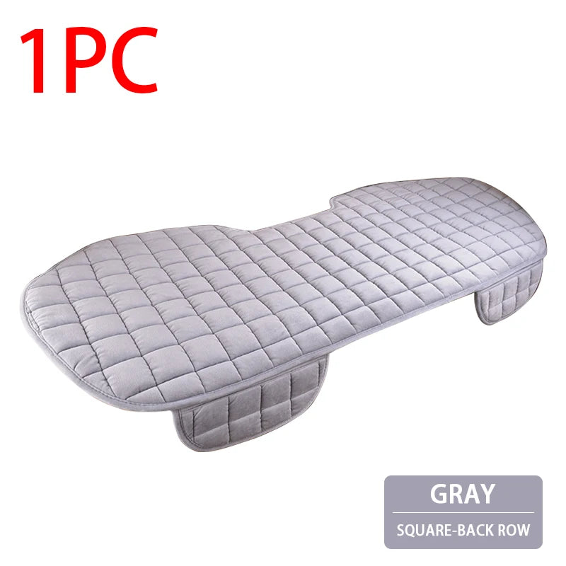 Gray square-back row plush car seat cover for anti-slip protection