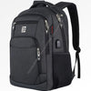 A dark gray business travel laptop backpack with multiple compartments and straps.