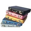 A stack of five premium aluminum credit card and ID holder cases in various colors including black, pink, gold, blue, and sil