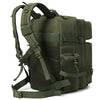 Olive green tactical backpack with MOLLE system and laptop compartment