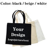 Tres bolsas de tela en lienzo en colores negro, beige y blanco