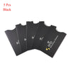 Five black RFID blocking card sleeves laid out flat