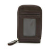 A dark brown genuine leather multi-slot wallet shown from the front.