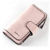 A pale pink elegant PU leather card holder wallet with a zippered closure and stitched detailing.