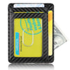 A black textured leather wallet with a clear plastic window showing a yellow membership card and a yellow ID card.