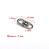 A silver swivel keychain hook with a secure clasp, measuring 16.5mm in length and 4.5mm in thickness.