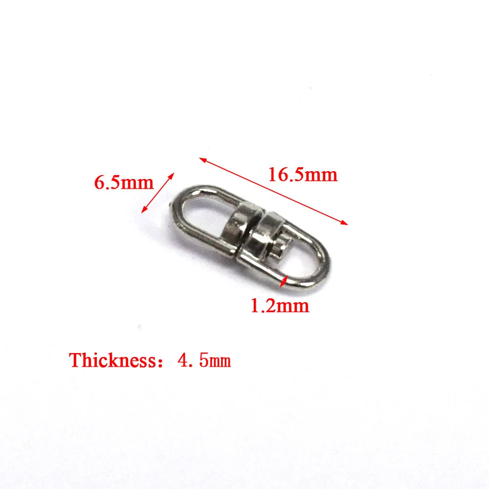 A silver swivel keychain hook with a secure clasp, measuring 16.5mm in length and 4.5mm in thickness.
