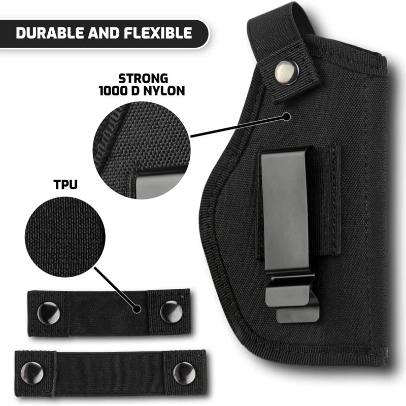 Black durable and flexible holster for concealed carry, featuring TPU and nylon components.