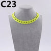 A bright yellow acrylic link chain necklace displayed on a mannequin neck.