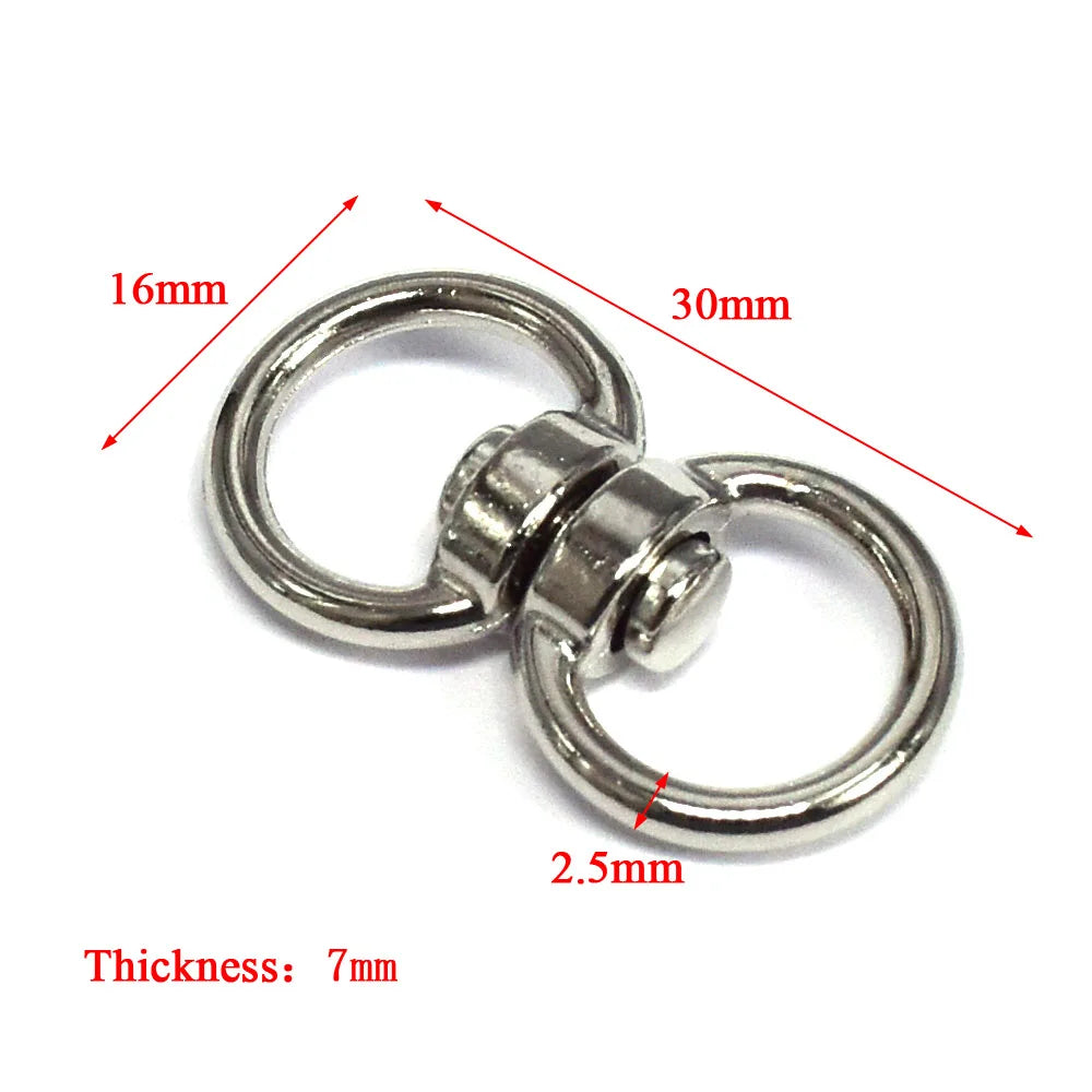 Silver swivel keychain hooks showing various dimensions including 16mm, 30mm, and a 7mm thickness.