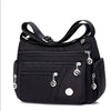 Black waterproof nylon crossbody tote bag for women with multiple pockets