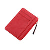 A red PU leather card holder wallet with a black keychain attached.
