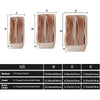 A set of portable felt cosmetic organizer pouches in various sizes and colors shown from different angles.