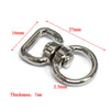 Silver swivel keychain hooks with a clasp and various dimensions marked.