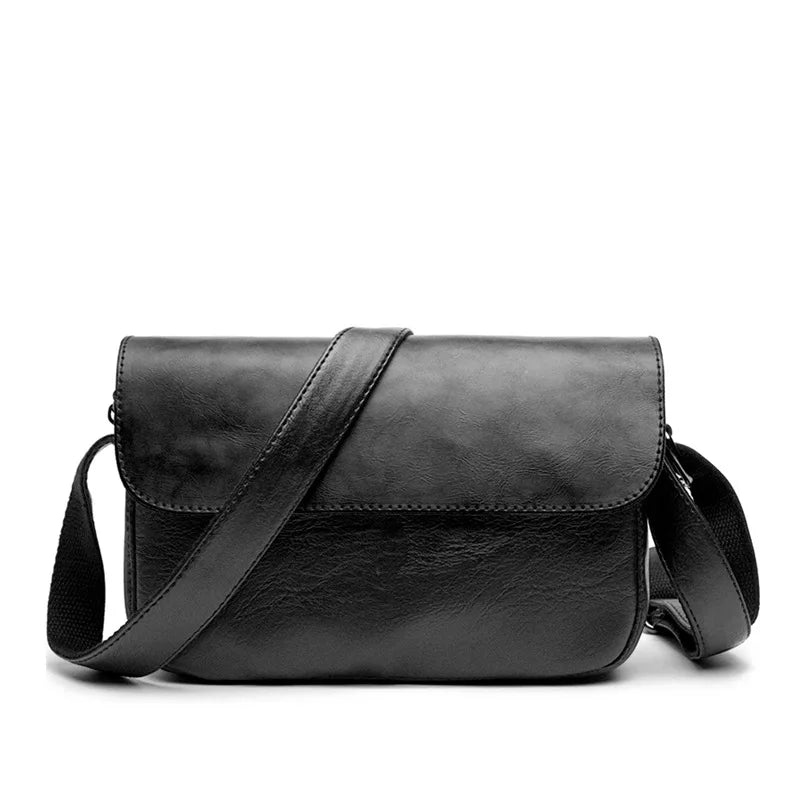 Black retro PU leather crossbody shoulder bag for men with a leather strap