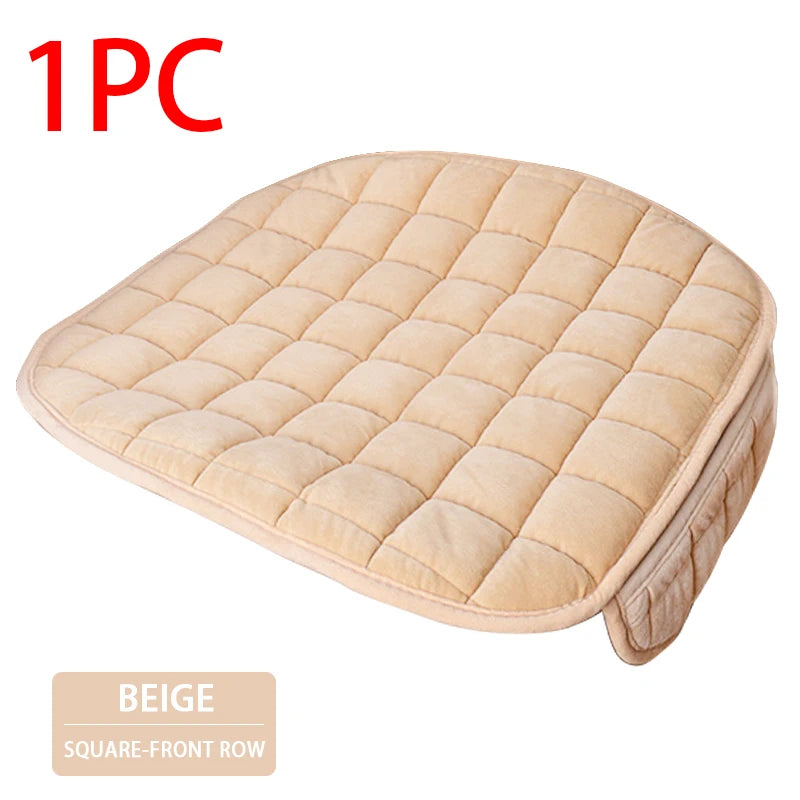 One beige quilted square-front row car seat cover.