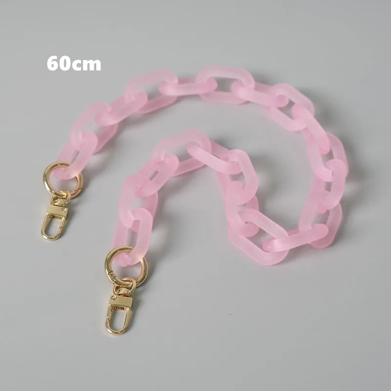 A 60cm pink adjustable detachable chain shoulder bag displayed on a gray background.