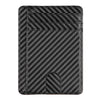 Black slim leather wallet with a textured pattern shown from the front.