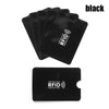 A stack of black RFID blocking card sleeves and a single black RFID protection card are shown.