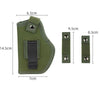 Olive green concealment holster for a firearm with a metal belt clip